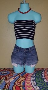 Blue and white stripped tube top.